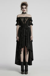 Black Off Shoulder Ruffle Sheer Women's Gothic High/low Prom Dress